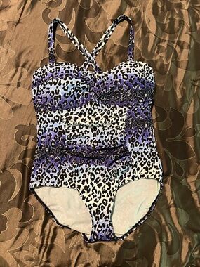 NWT Belle Curve Blue Animal Print 1-Piece Swimsuit Convertible Strps AU 16/US 12